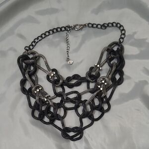 Contemporary Black and Silver Chain Necklace with Intricate Patterns